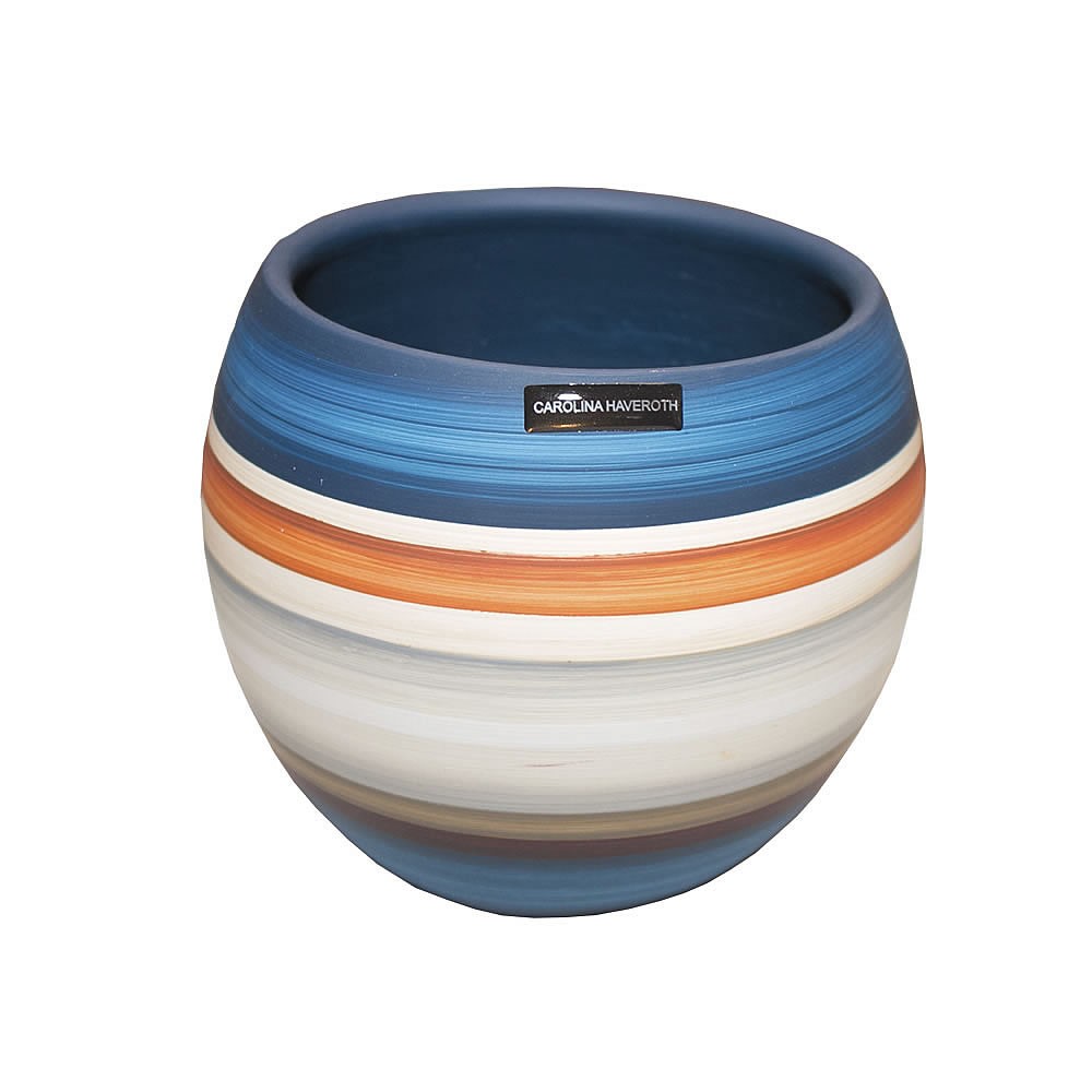 Vaso de Cerâmica Azul Listrado