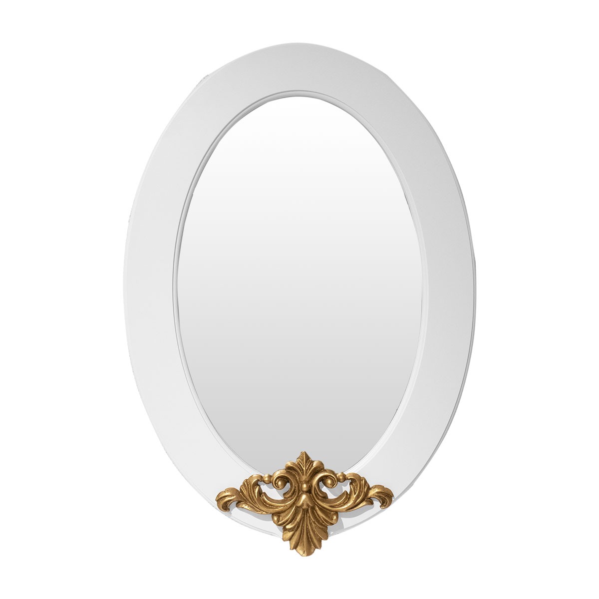 Espelho Lavanda Oval - Branco com Entalhe Dourado Envelhecido