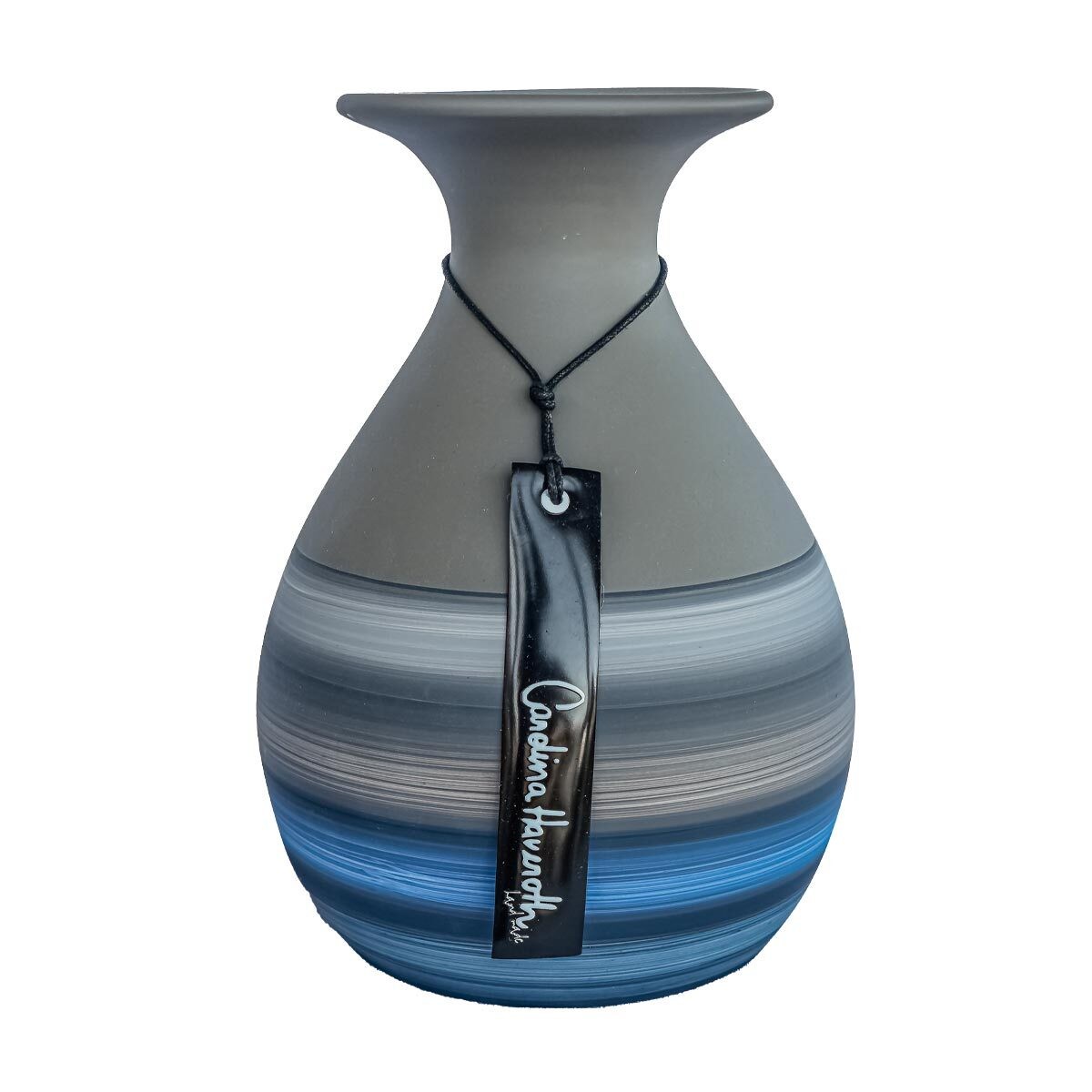 vaso de cerâmica azul artesanal pintado a mão