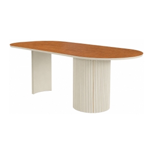 Mesa de Jantar Miami Oval - Palha com Lâmina Cinamomo Natural