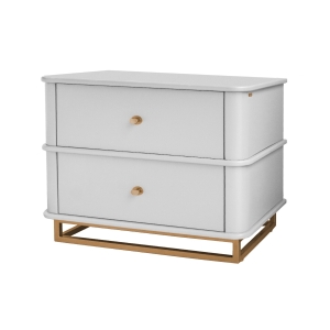 Mesa de Cabeceira Contemporânea Curve - Branco c/ Detalhes Dourado Soleil