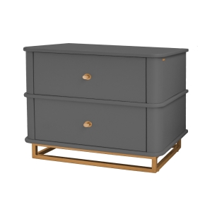 Mesa de Cabeceira Contemporânea Curve L75 - Cinza Imperador c/ Detalhes Dourado Soleil