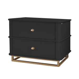 Mesa de Cabeceira Curve L60cm - preto c/ detalhes dourado soleil