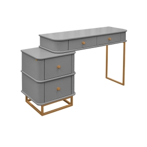 Penteadeira Curve com pés metalizados - Cinza Claire c/ Detalhes Dourado Soleil