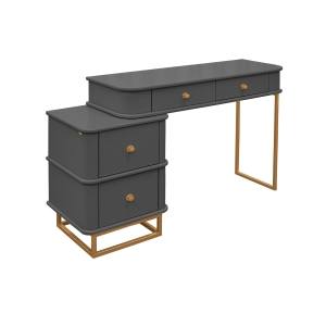 Penteadeira Curve com pés metalizados - Cinza Imperador c/ Detalhes Dourado Soleil