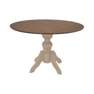 Mesa Munique Slim Redonda 1,20m - Off White com Lâmina Freijó