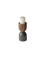Castiçal Esfera P - A. 150mm - Cinza Imperador Alto Brilho e Freijó
