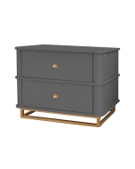 Mesa de Cabeceira Contemporânea Curve L60cm - Cinza Imperador c/ Detalhes Dourado Soleil